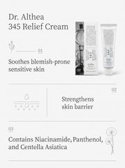White 50ml tube and packaging box for Dr. Althea 345 Relief Cream.