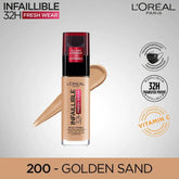LOreal Paris - Infallible 24h Liquid Foundation - 200 Golden Sand - Elite Cosmetics