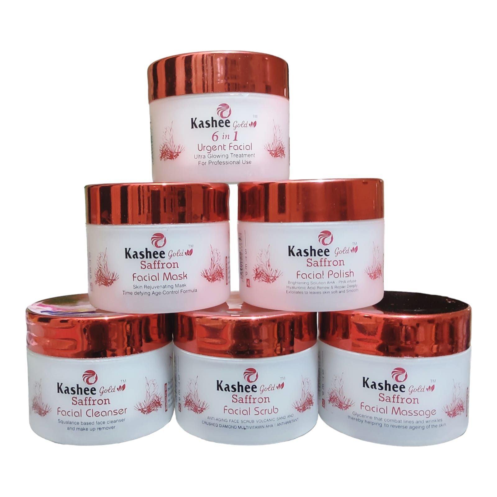 Kashee Gold Saffron Facial Kit 6pcs: 6-in-1 Urgent Facial for Radiant, Glowing Skin - Elite Cosmetics