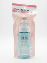 Travel bottle set with packaging on a white background