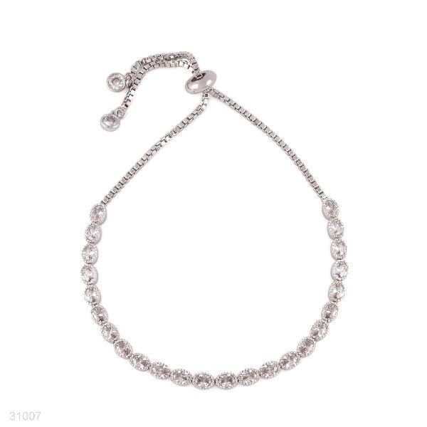 BRACELET B487 OVAL ZC ADJ SLVR-CLEAR - Elite Cosmetics