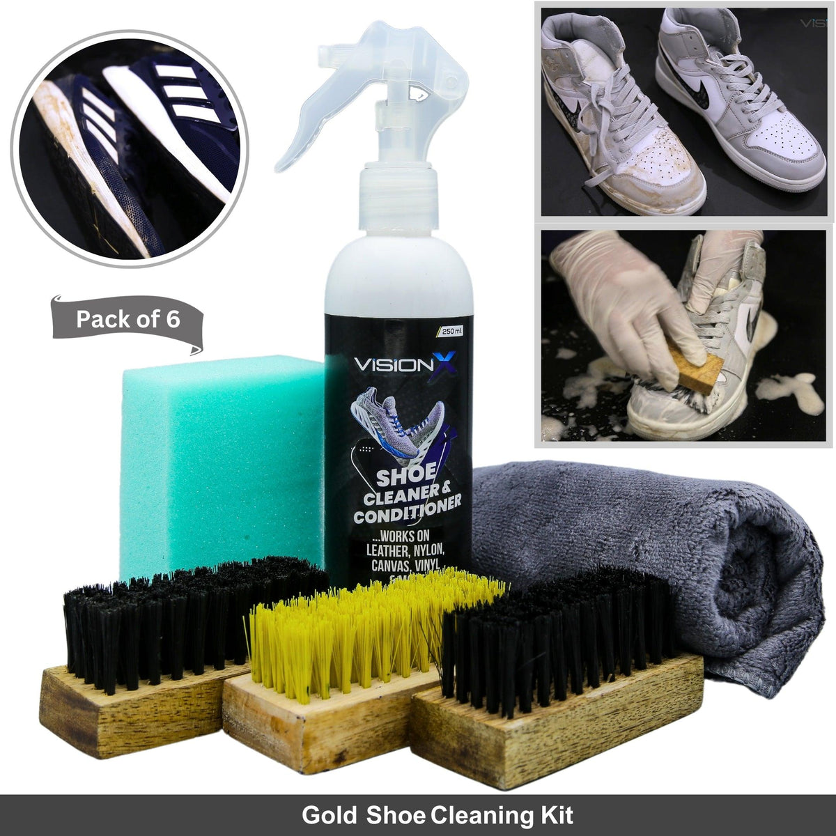 Shoe Cleaner kit for Sneakers, Jordan Shoes, Athletic Shoes and More (Best Shoe Cleaner)- VisionX - Elite Cosmetics