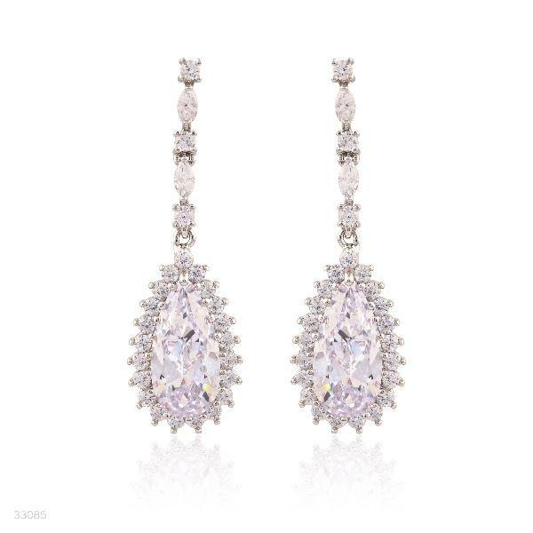 EARING FANCY ZC DRP. SILVER-CLEAR - Elite Cosmetics