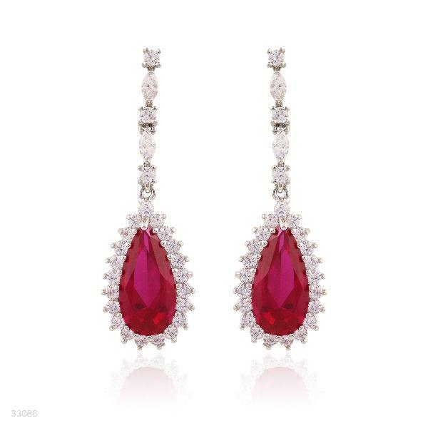 EARING FANCY ZC DRP. SILVER-RED - Elite Cosmetics