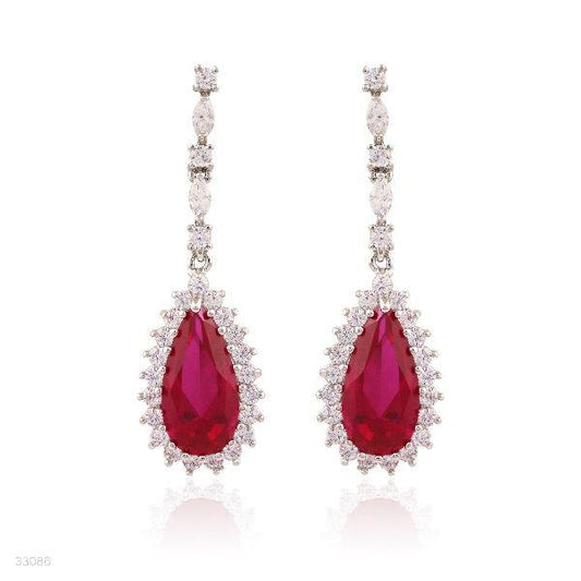 EARING FANCY ZC DRP. SILVER-RED - Elite Cosmetics