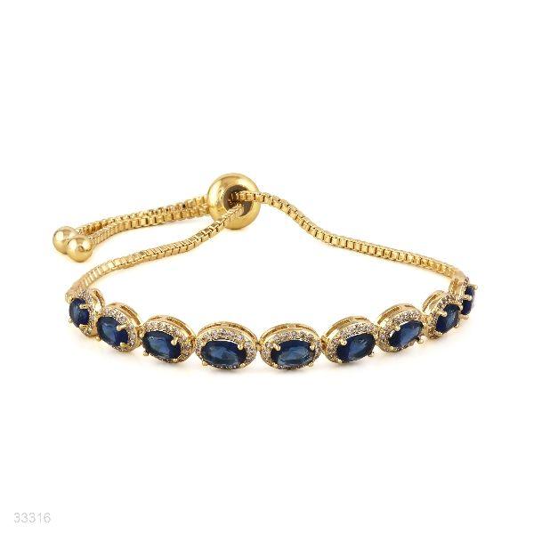 EXQUISITE OVAL HALO ADJUSTABLE BLUE GOLD BRACELET - Elite Cosmetics