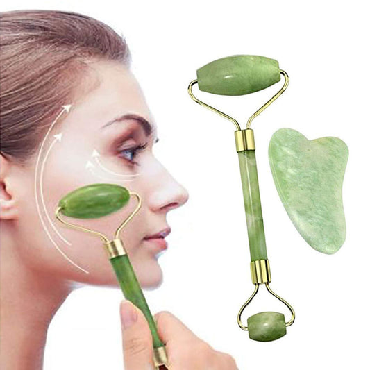 Facial Massager Jade Roller with Stone Gua Sha Set | Anti-Aging & Skin Rejuvenation Tools - Elite Cosmetics