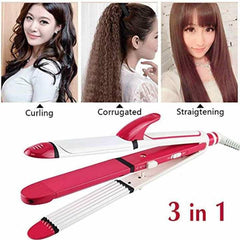 Kemei 1291 Hair Straightener, Curler & Crimper 3-in-1 Instyler – Versatile Styling for All Hair Types - Elite Cosmetics