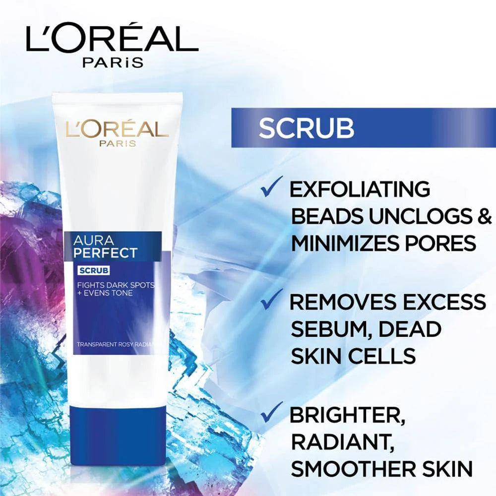 LOreal Paris - Aura Perfect Anti Dullness Scrub Facial Foam Wash For Brighter Skin 100 ml - Elite Cosmetics