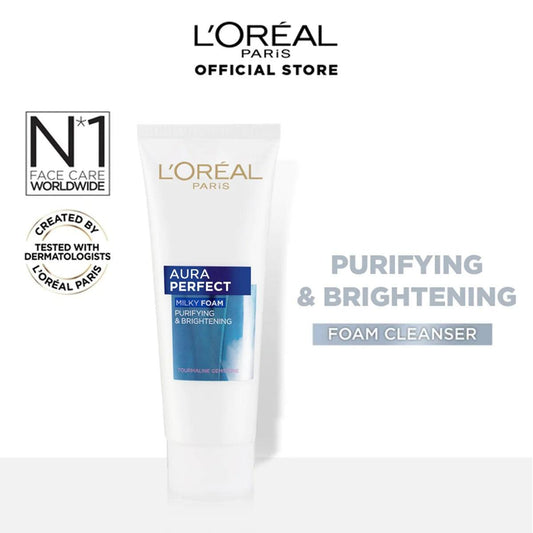 LOreal Paris - Aura Perfect Milky Foam Face Wash For Brighter Skin 100 ml - Elite Cosmetics