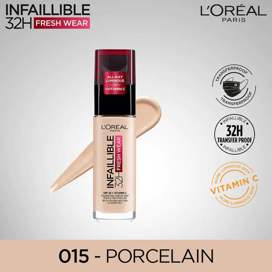 LOreal Paris - Infallible 24h Liquid Foundation - 015 Porcelain - Elite Cosmetics