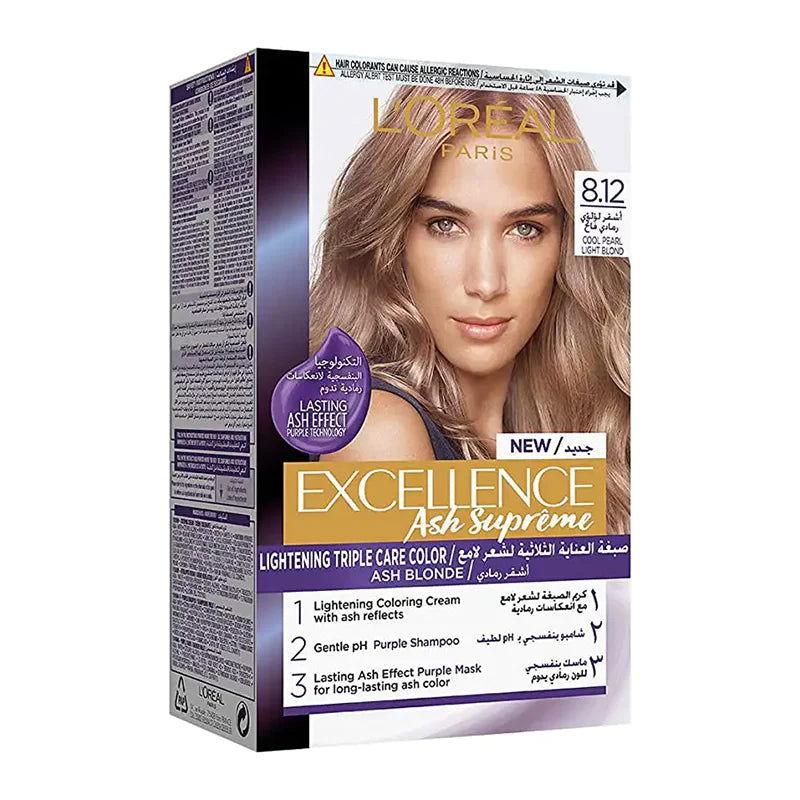 L'Oreal Paris Excellence Ash Supreme Triple Care Hair Color # 8.12 Cool Pearl Light Blonde - Elite Cosmetics