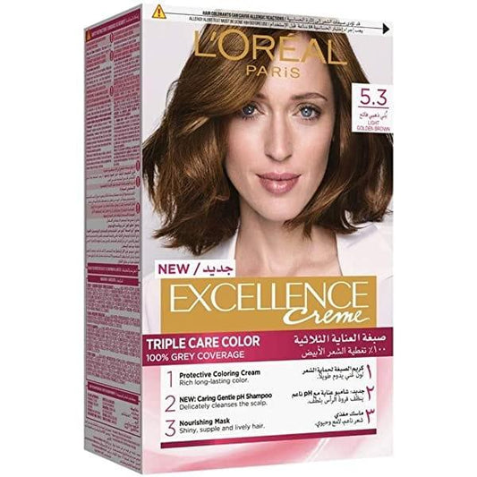 Loreal Excllence Creme Hair Colour, Light Golden Brown, 5.3 - Elite Cosmetics