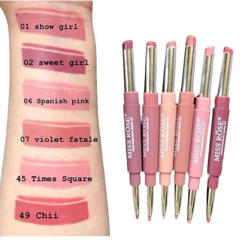 Miss Rose 2 in 1 Lipstick and Lip Liner 6Pcs - Elite Cosmetics