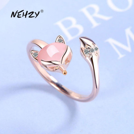 NEHZY 925 sterling silver new woman fashion jewelry high quality crystal zircon agate fox ring size adjustable ring - Elite Cosmetics