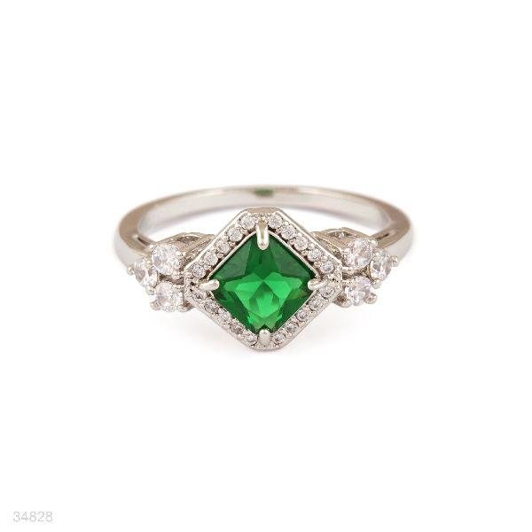 RING FANCY TRIANGLE ZC 0018-SLVR-GREEN - Elite Cosmetics