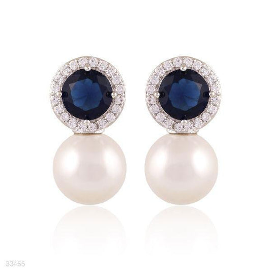 ROYAL ROUND BLUE PEARL EARRINGS - Elite Cosmetics