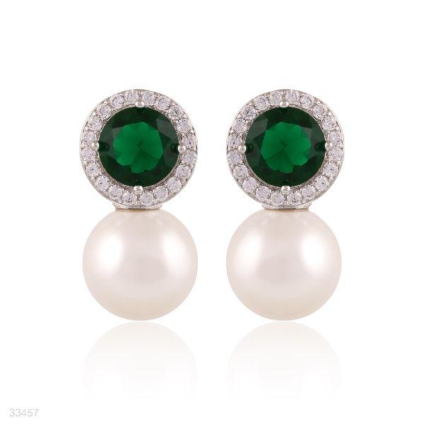 ROYAL ROUND GREEN PEARL EARRINGS - Elite Cosmetics