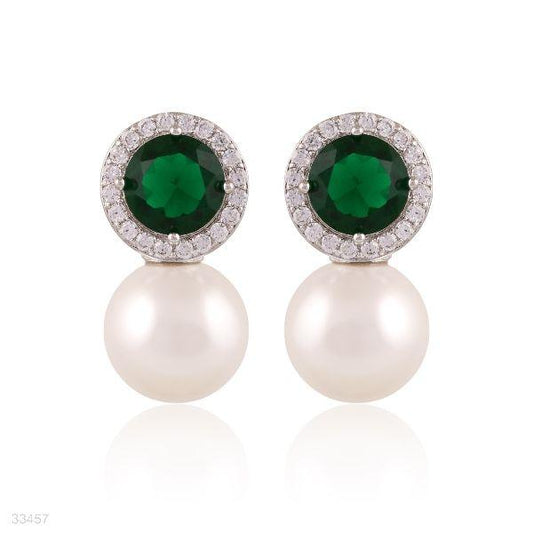 ROYAL ROUND GREEN PEARL EARRINGS - Elite Cosmetics