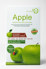 Package of Apple ammonia-free black hair cream with green apples on a white background