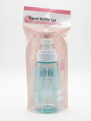 Travel bottle set with packaging on a white background