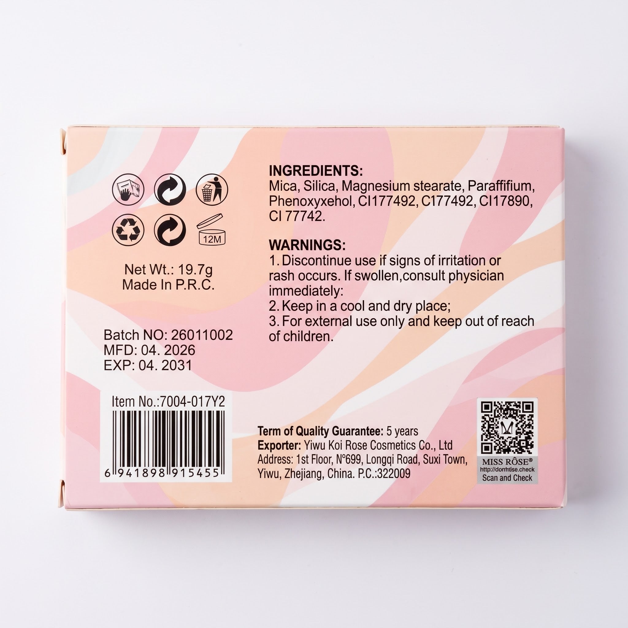 Miss rose blusher palette 6 colors elite cosmetics 