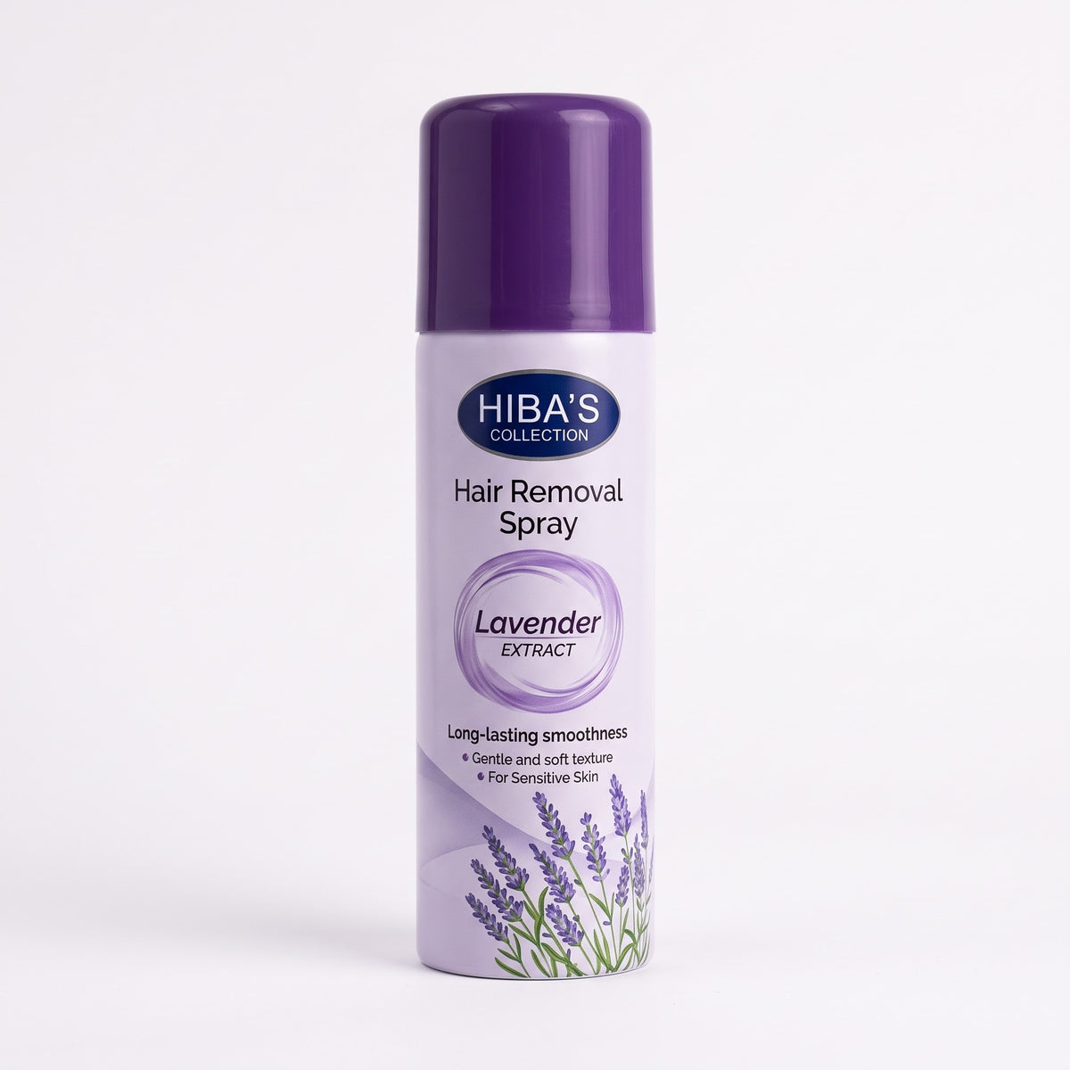 Hiba's Collection Hair Removal Spray Lavender Extract bottle against a clean background