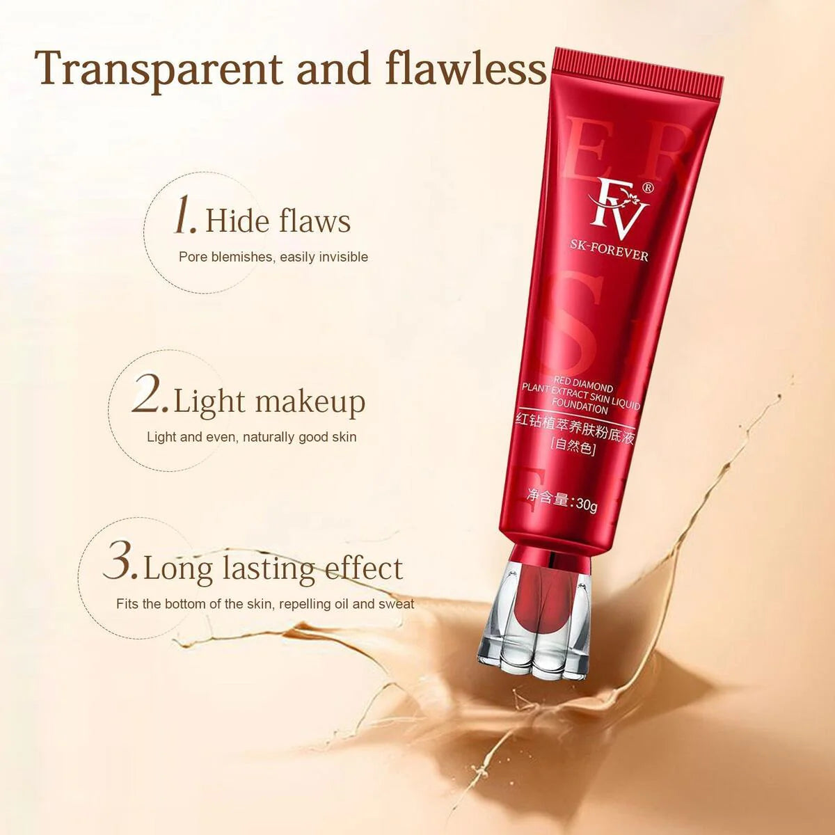 FV Skin Foundation Liquid – Full Coverage, Lightweight Matte Finish | Long-Lasting Waterproof Foundation - Elite Cosmetics